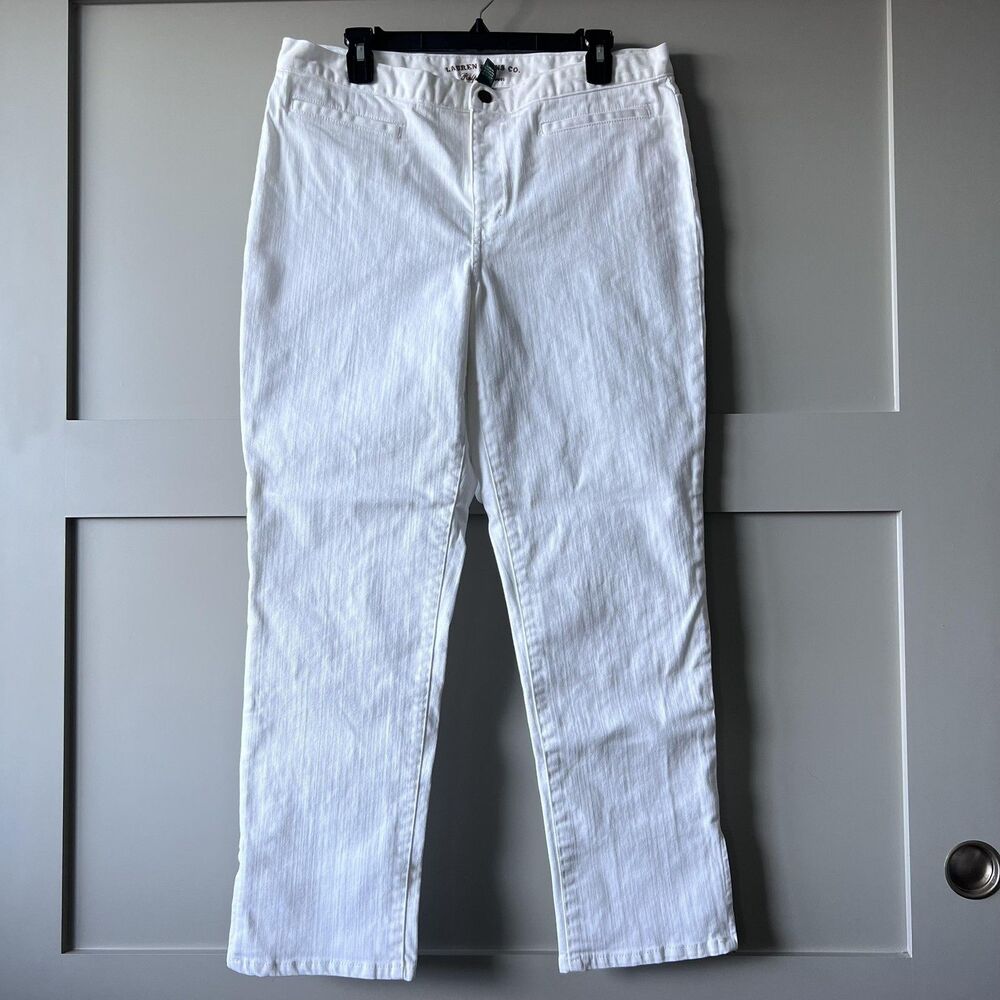 Lauren Jeans Ralph Lauren Jeans Womens 12 White Straight Leg Ankle‎ Zip Stretch